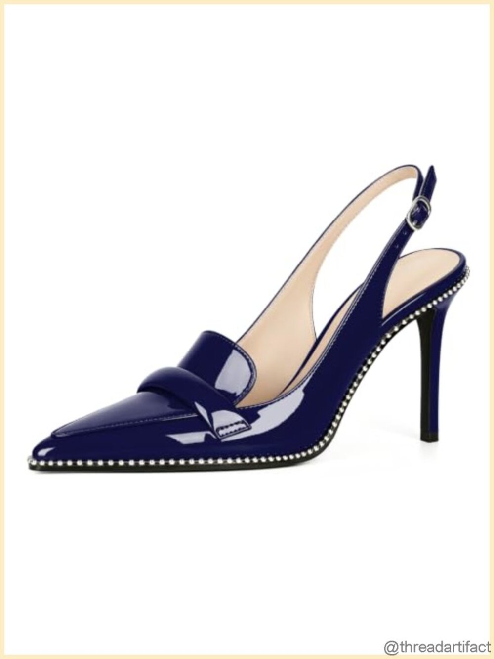 Esvowido Slingback Stiletto Heels Pointed Toe Pumps Beaded Patent Leather